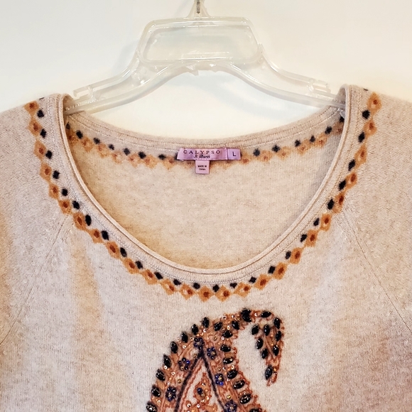 Calypso St. Barth Cashmere Beaded Short Sleeve Sweater - Picture 3 of 14